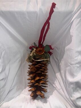 Natural Brown Pinecone Holiday Garland Ornament with Red Accent - Home Holiday